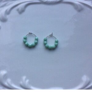 Tiny Silver Hoops With Pale Aqua Faceted Beads